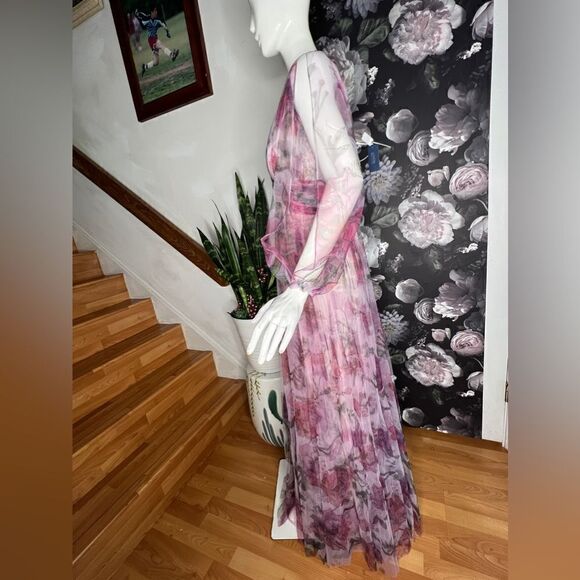 BHLDN Marchesa Notte chiffon silk print pleated maxi dress - Picture 7 of 10